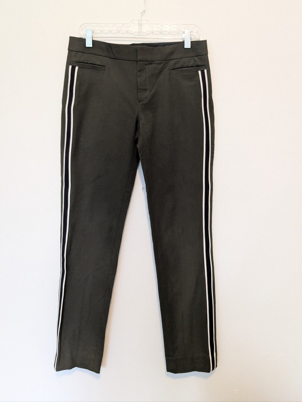Banana Republic Sloan Bi-Stretch Tuxedo Side Stripe Ankle Pants Olive Green 6 L